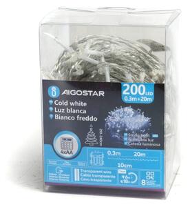 Aigostar-LED Venkovní vánoční řetěz 200xLED/8 funkcí 4xAA 20m IP44 studená bílá
