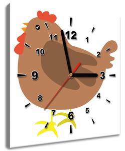 Obraz s hodinami Hnědá slepička Rozměry: 30 x 30 cm