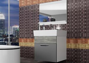 Koupelnový nábytek Belini šedý mat / šedý antracit Glamour Wood + umyvadlo + zrcadlo KOR M 1/1/W/SRGW1/0/ZW