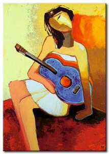 Obraz Dívka s kytarou (1dílný) - portrét ženy s motivem hudby
