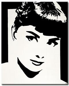 Obraz Audrey (1dílný) - černobílý portrét tváře slavné herečky