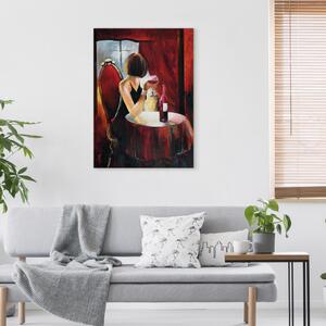 Obraz Paní Samotná (1dílný) - portrét sedící ženy u vína