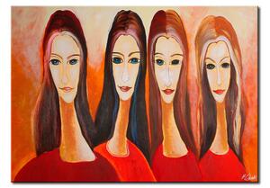 Obraz Čtyři tváře (1dílný) - portrét žen na oranžovém pozadí