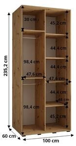 Šatní skříň ASIRI 2 - 100/60 cm, dub artisan / stříbrná