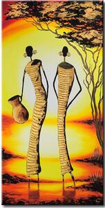 Obraz Africký motiv (1dílný) - siluety vysokých lidí na pozadí přírody