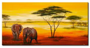 Obraz Putování slonů (1dílný) - sluneční motiv Afriky s krajinou savany