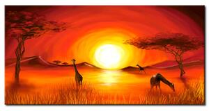 Obraz Africký motiv (1dílný) - příroda savany na pozadí západu slunce