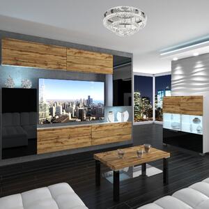 Obývací stěna Belini Premium Full Version černý lesk / dub wotan + LED osvětlení Nexum 127