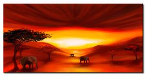 Obraz Onírická Afrika (1dílný) - africké slony při západu slunce