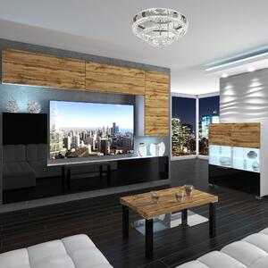 Obývací stěna Belini Premium Full Version dub wotan / černý lesk + LED osvětlení Nexum 130