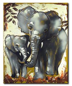 Obraz Zvířata Afriky (1dílný) - slonice s slůňátkem na pozadí přírody