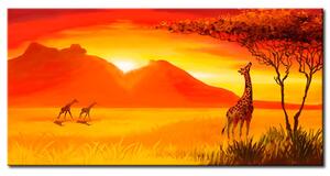 Obraz Savana (1dílný) - stádo žiraf na pozadí přírody o západu slunce