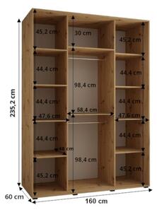 Šatní skříň ASIRI 13 - 160/60 cm, dub artisan / bílá / stříbrná