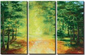 Obraz Lesní cesta (3dílný) - krajina s světlou cestičkou mezi stromy