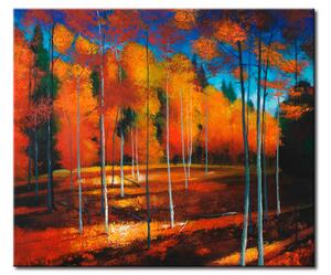 Obraz Zatažený večer (1dílný) - krajina s lesem a podzimními listy