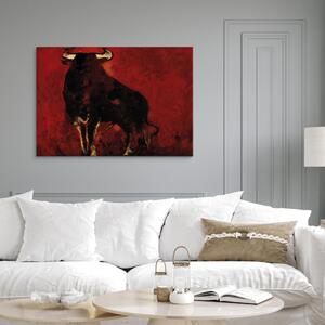 Obraz Sám s býkem (1dílný) - corrida s černým zvířetem