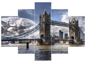 Gario 5 dílný obraz s hodinami Most na Temži Londýn Velikost: 150 x 105 cm