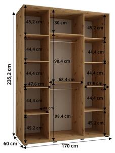 Šatní skříň ASIRI 12 - 170/60 cm, bílá / dub artisan / černá