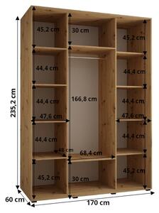 Šatní skříň ASIRI 3 - 170/60 cm, bílá / dub artisan / stříbrná