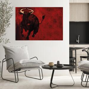 Obraz Ohnivý býk (1dílný) - červený motiv corridy se zvířetem