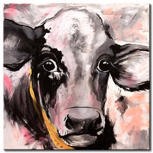 Obraz Bochnia chleba (1dílný) - příroda s portrétem krávy v světlých barvách