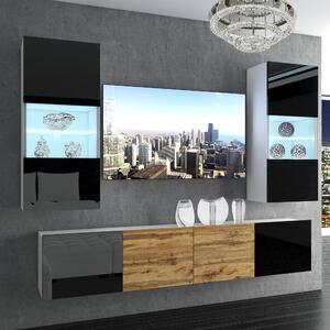 Obývací stěna Belini Premium Full Version černý lesk / dub wotan + LED osvětlení Nexum 110