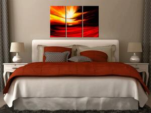Obraz Ohnivé nebe (3dílný) - abstraktní krajina se západem slunce