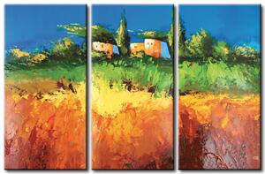 Obraz Tvary Toskánska (3dílný) - barevná krajina s domy na kopci