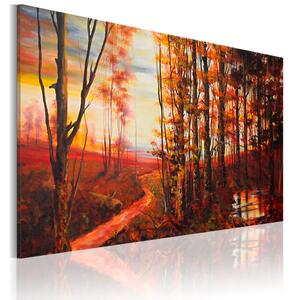 Obraz Krajina (1dílný) - cesta mezi stromy v podzimních barvách