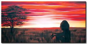 Obraz Krajina (1dílný) - osamělá postava na poli při západu slunce