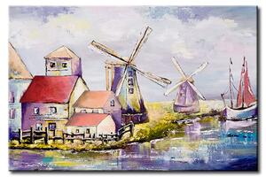 Obraz Pastelové větrníky (1dílný) - krajina s barevnou architekturou