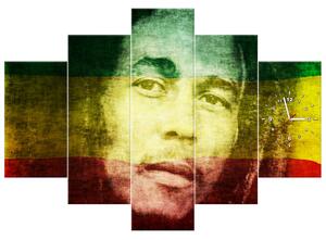 Obraz s hodinami Legendární Bob Marley - 5 dílný Rozměry: 150 x 105 cm