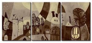 Obraz Město v sepii (3dílný) - abstrakce s nepravidelnou architekturou