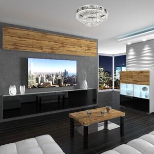 Obývací stěna Belini Premium Full Version dub wotan / černý lesk + LED osvětlení Nexum 98