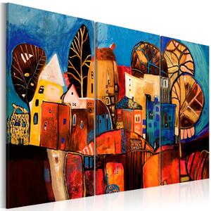 Obraz Barevné městečko (3dílný) - abstrakce s barevnými domky