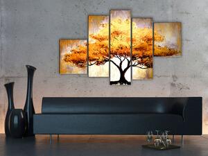 Obraz Zlatý podzimní strom (5dílný) - umělecký les na světlém pozadí