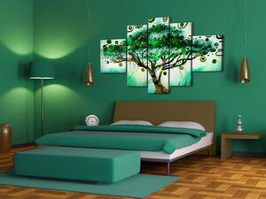 Obraz Zelený strom (5-dílný) - příroda s listy ve fantazijních vzorech