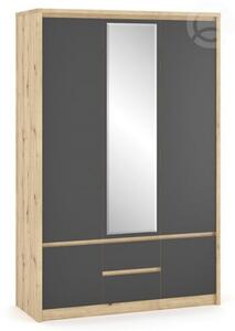Šatní skříň třídveřová DOMINIKA 3D, dub / šedá