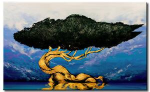 Obraz Strom bohů (1-dílný) - abstrakce s přírodou na modrém pozadí