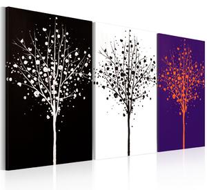 Obraz Roční období (3-dílný) - abstrakce s obrysem stromu na barevném pozadí
