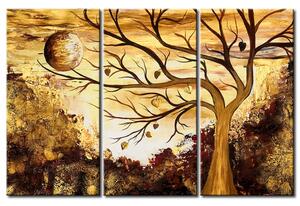 Obraz Fantazie (3-dílný) - krajina s zlatým stromem na uměleckém pozadí