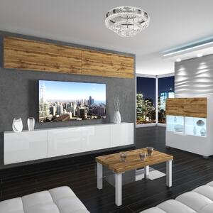 Obývací stěna Belini Premium Full Version dub wotan / bílý lesk + LED osvětlení Nexum 89