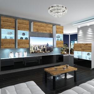 Obývací stěna Belini Premium Full Version dub wotan / černý lesk + LED osvětlení Nexum 81