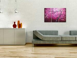 Obraz Fialová třešeň (3-dílný) - orientální strom s světlými květy