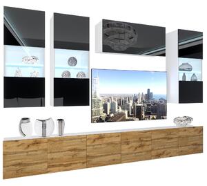 Obývací stěna Belini Premium Full Version černý lesk / dub wotan + LED osvětlení Nexum 82 Výrobce
