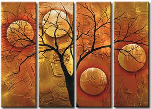 Obraz Jonglující s měsíci (4-dílný) - abstrakce s bezlistým stromem