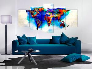 Obraz Barevná mapa světa (5-dílný) - kontinenty v paletě duhových barev
