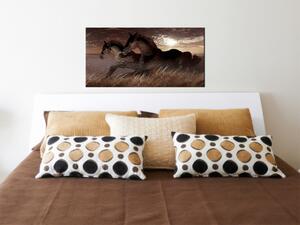 Obraz Zvířecí příroda (1-dílný) - sochy běžících koní na louce