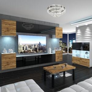 Obývací stěna Belini Premium Full Version černý lesk / dub wotan + LED osvětlení Nexum 68