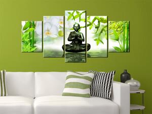 Obraz Tajemství Asie (5-dílný) - Buddha a zen na pozadí zelených bambusů